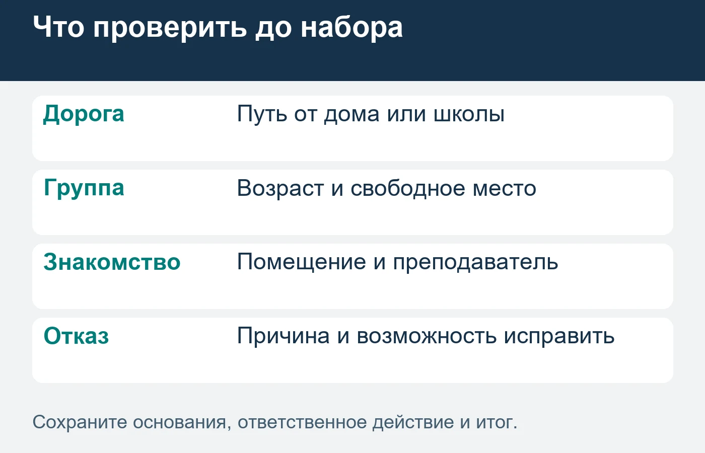 Запрос о программе и начало занятий учитывают отдельно.