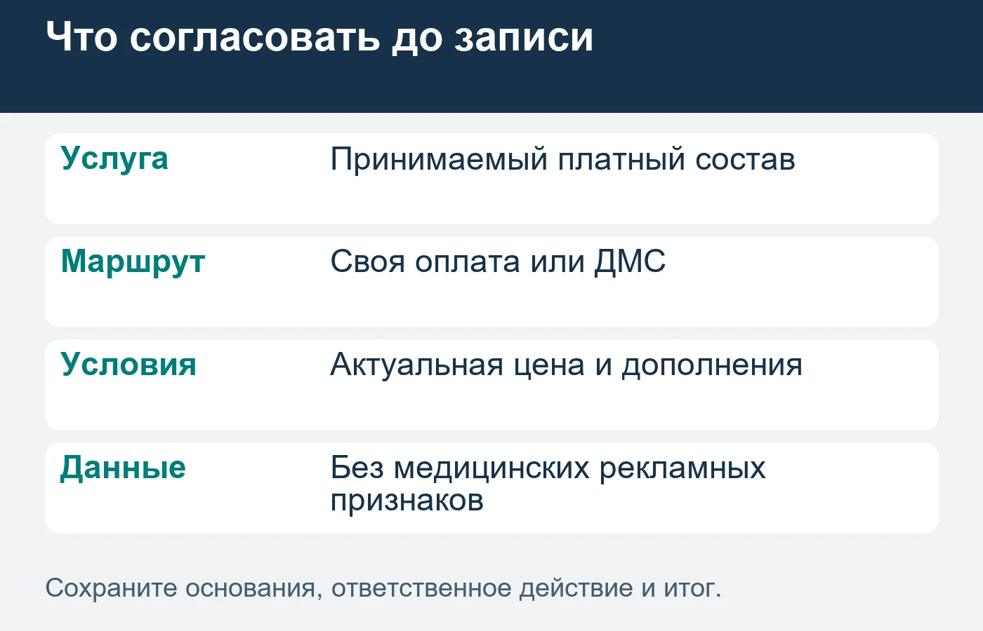 Страница и администратор должны одинаково объяснять принимаемое предложение.
