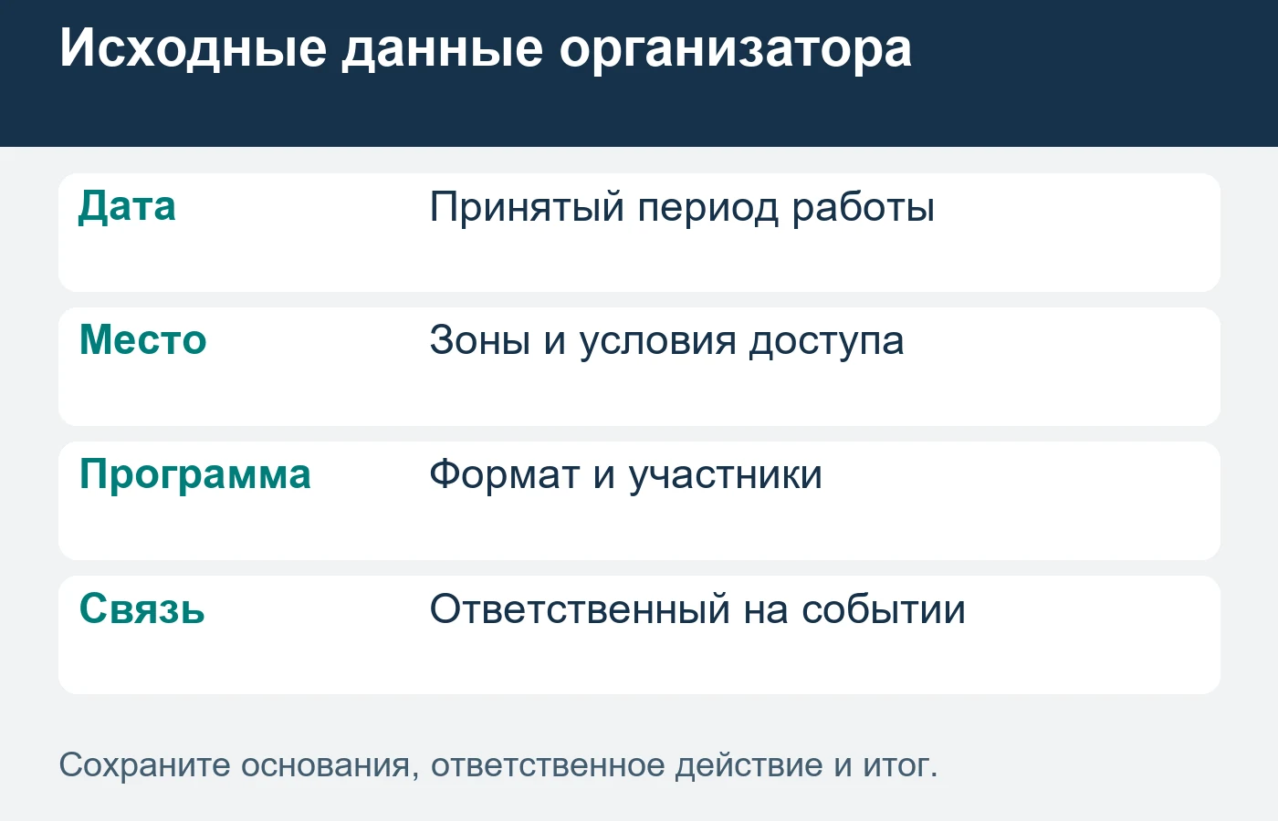 Длительность программы и период присутствия команды уточняют отдельно до подтверждения события.
