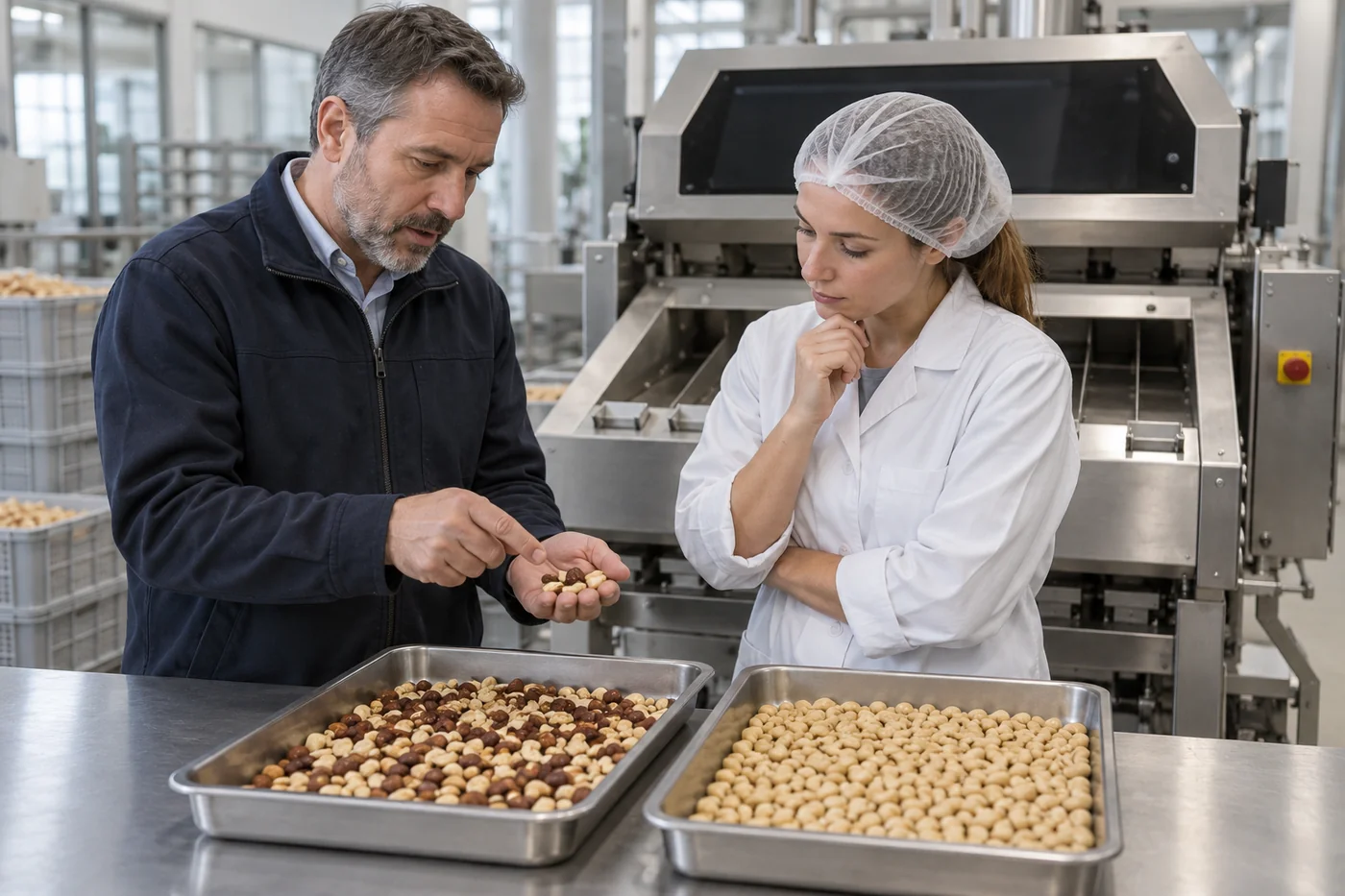 Иллюстрация обсуждения состава исходной и отсортированной продукции у оборудования