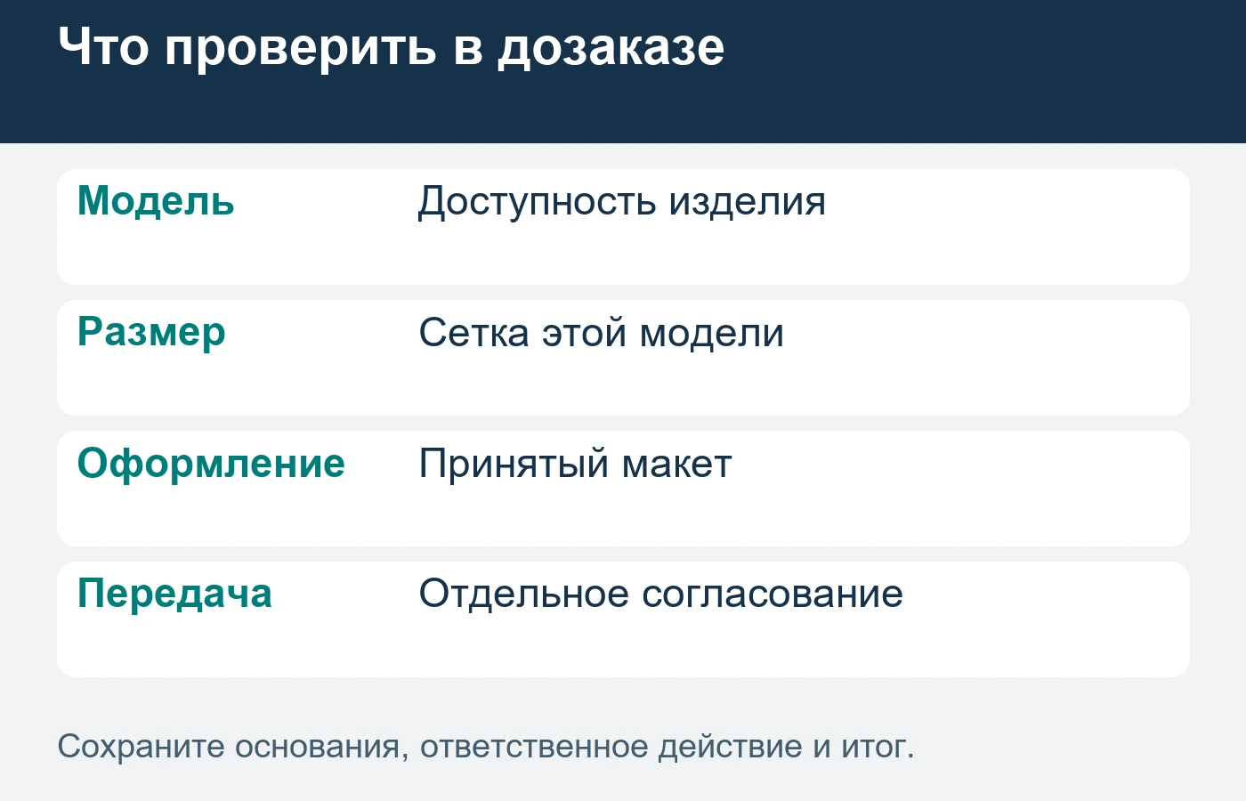 Дозаказ для нового участника проверяют отдельно: сохранённый макет не подтверждает наличие нужной модели.